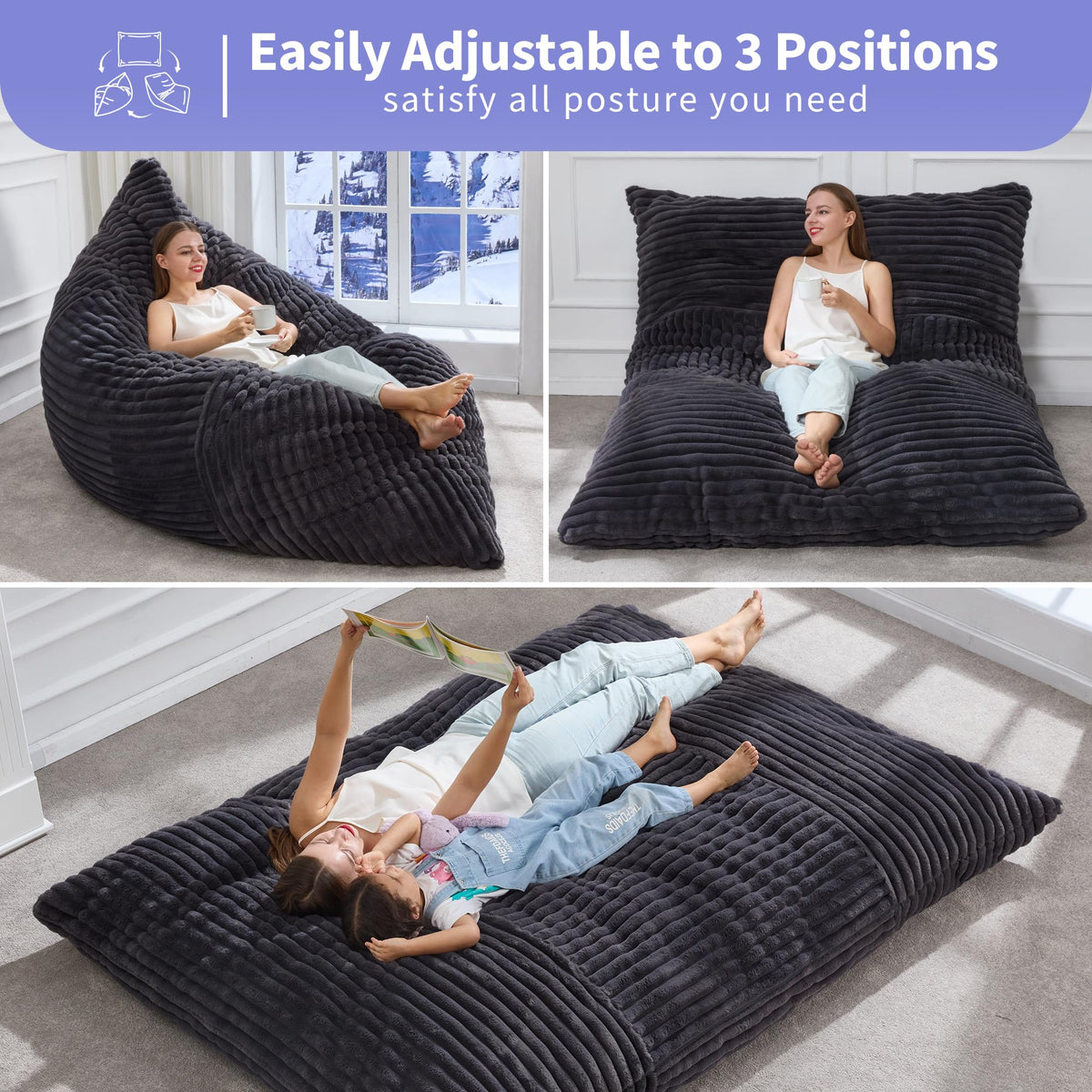 Hobestluk Adult Bean Bag Chair 3 in 1 Convertible Large Bean Bag Sofa