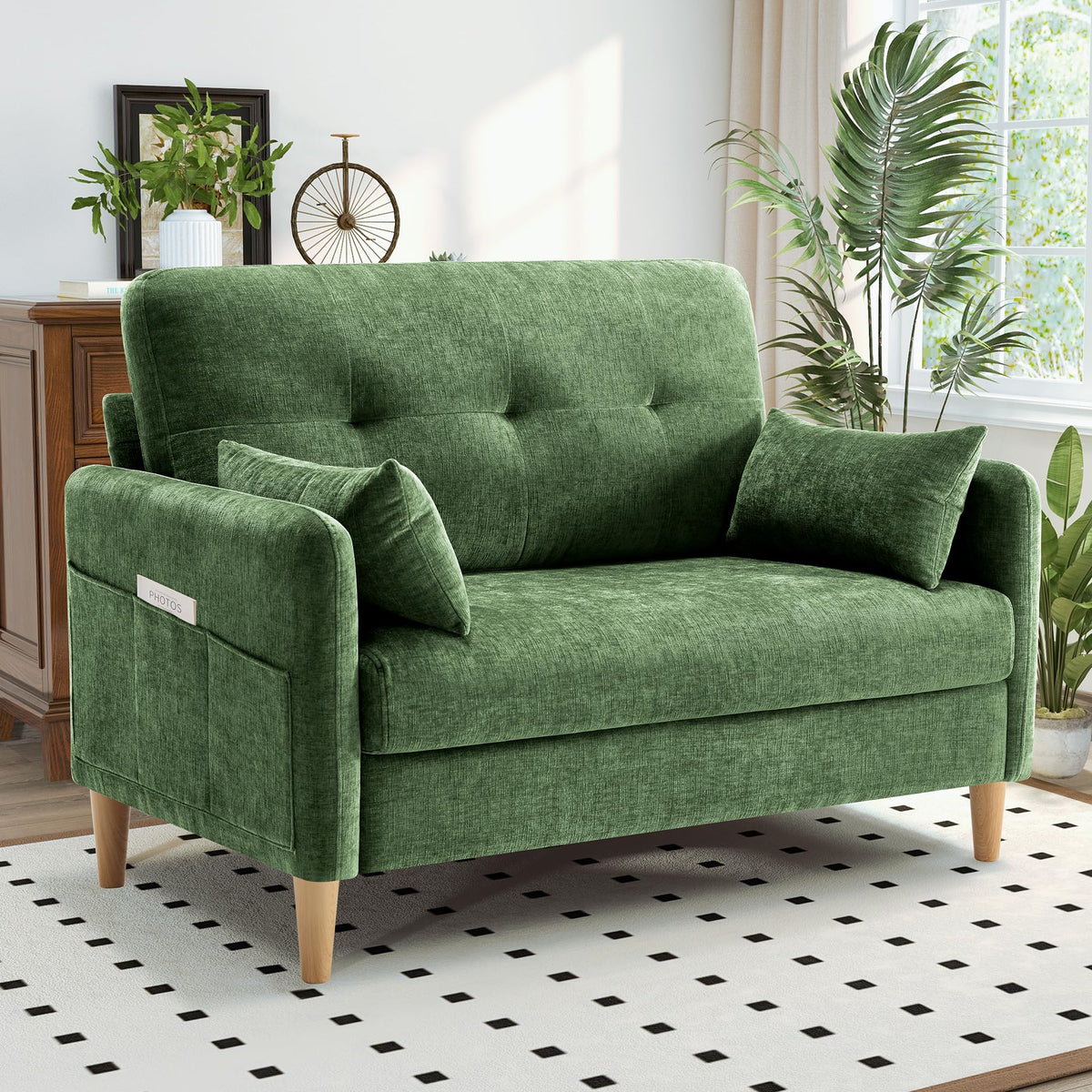 Hanherry Loveseat Sofa, 47” Small Couch for Living Room, Comfy Chenille Fabric Love Seat for Bedroom with Throw Pillow,Removable Cushion Cover,Couches for Small Space,Apartment,Dorm