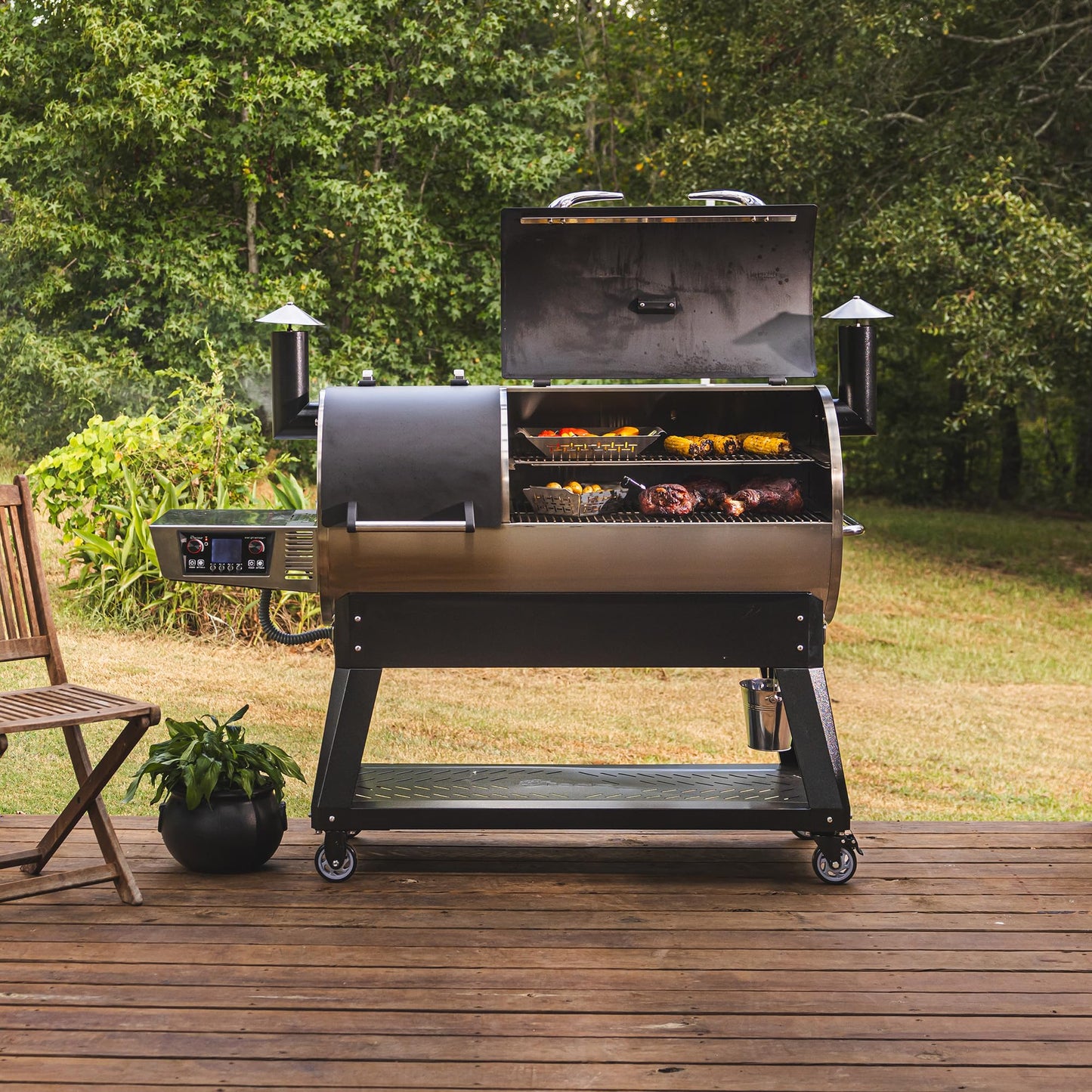 recteq DualFire 1200 Wood Pellet Smoker Grill, Wi-Fi Electric Pellet Grills, Dual Chambers for Hot and Fast + Low and Slow Cooking | DualFire 1200 + Grill Cover Bundle