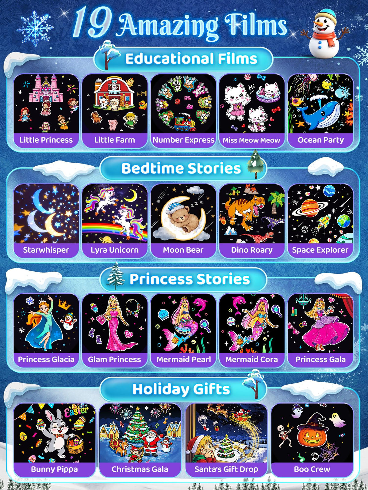 Frozen Toys,Kids Night Light Projector With 19 Films& 15 Music,Frozen Gifts