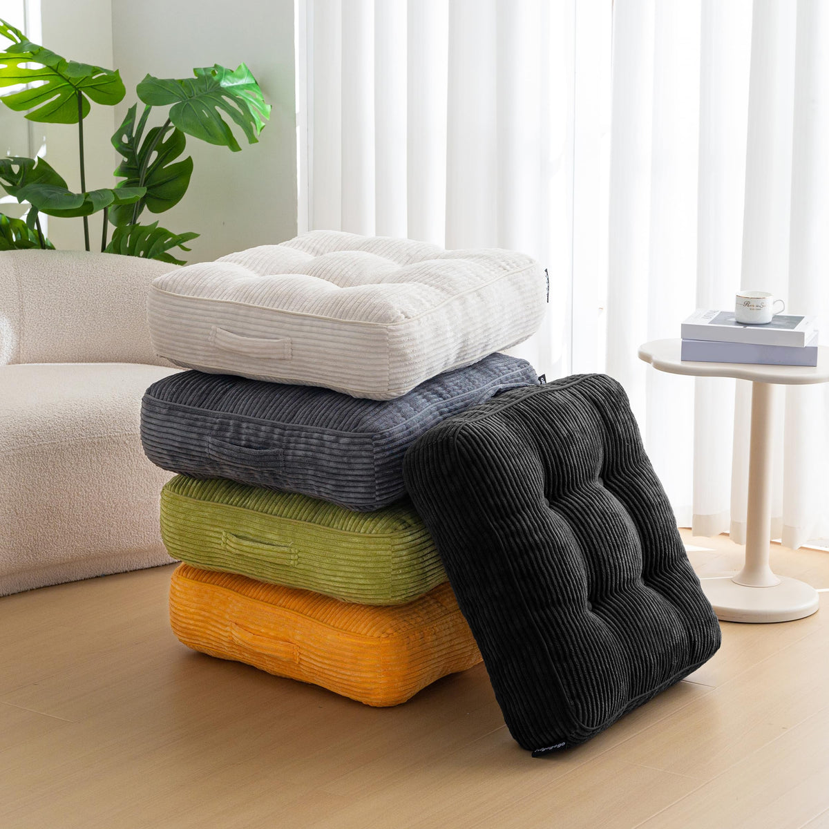 HIGOGOGO 6" Extra Thick Floor Pillow Cushion for Adults, Meditation Cushion Pillow, Large Square Floor Sitting, Tufted Corduroy Cover, for Tatami Living Room or Yoga, 22x22 Inch, Black