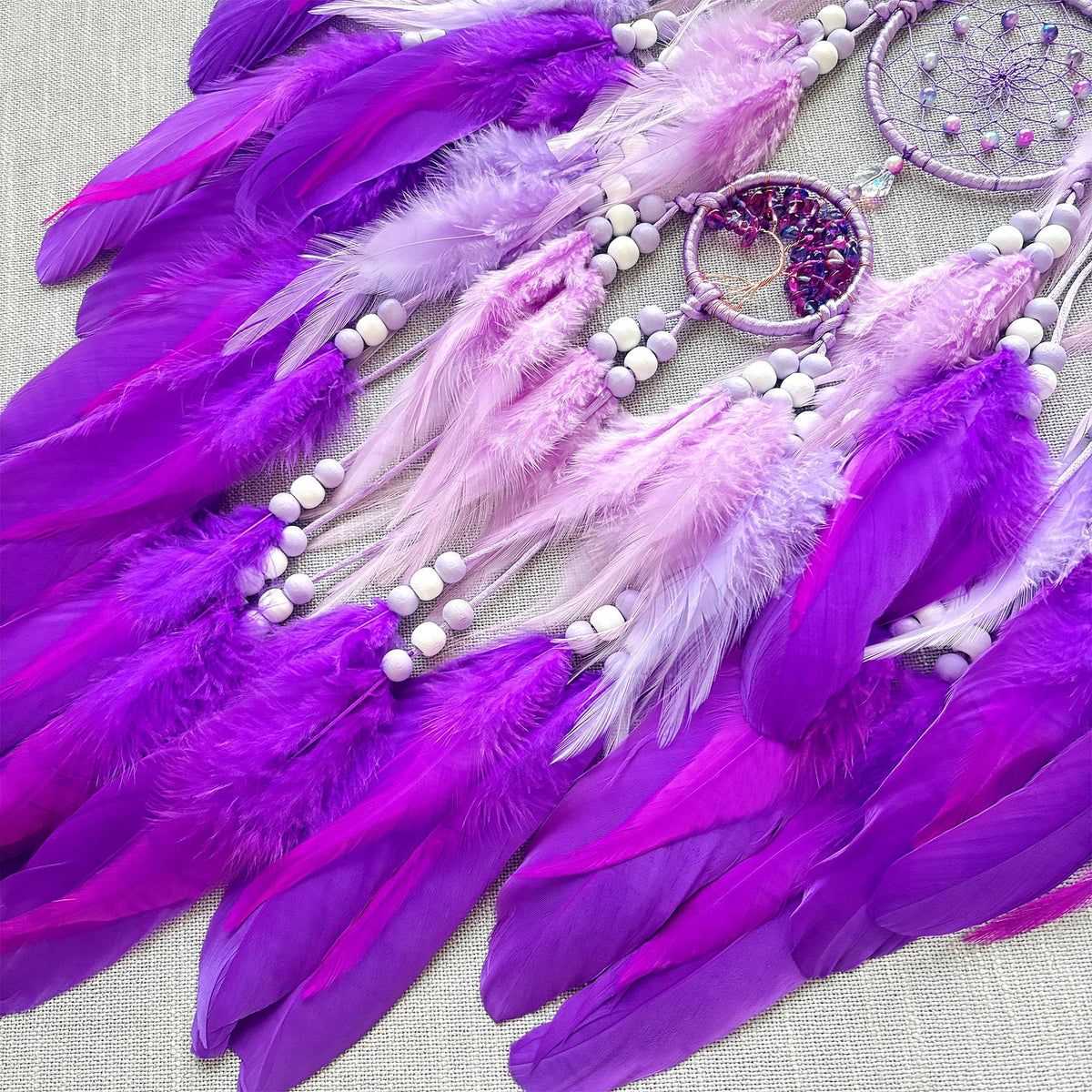 Large Dream Catchers, Handmade Woven Moon Healing Crystal Stone Dream Catcher Wall Hanging Ornament for Bedroom Living Room Wedding Party Decor, Festival Blessing Craft Gift (Purple Moon)