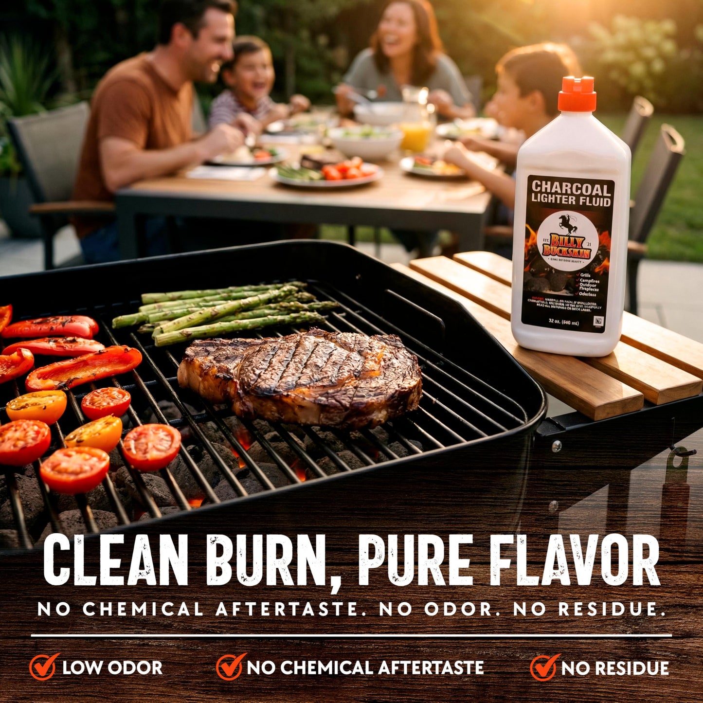 Charcoal Lighter Fluid (1 Quart) - 2 Pack Clean Burning, Low Odor & Fast Lighting Lighter Fuel - Perfect Fire Starter Fluid for Outdoor BBQ, Grilling, Camping, Charcoal & Wood Fires by Billy Buckskin