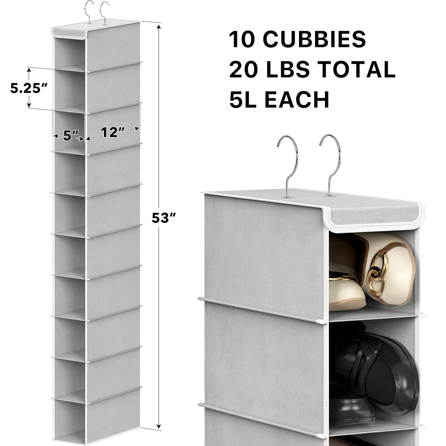 Simple Houseware 10 Shelves Hanging Shoes Organizer Holder for Closet, Grey