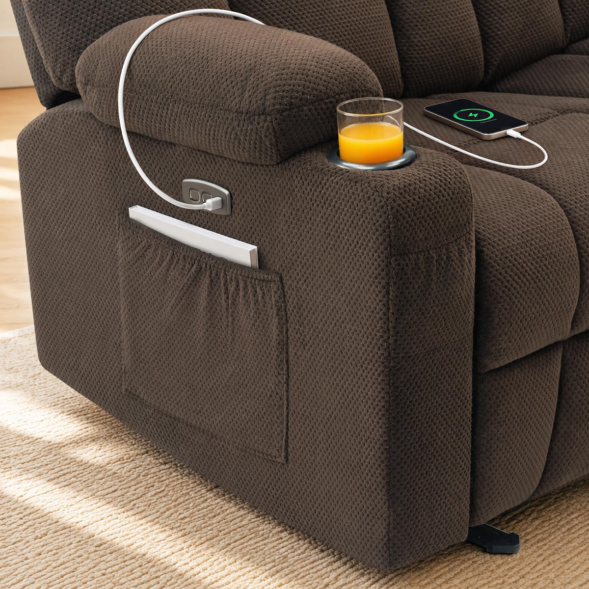 MCombo 57 in Power Reclining Loveseat with Massage and Heat 6034M1 (Brown)