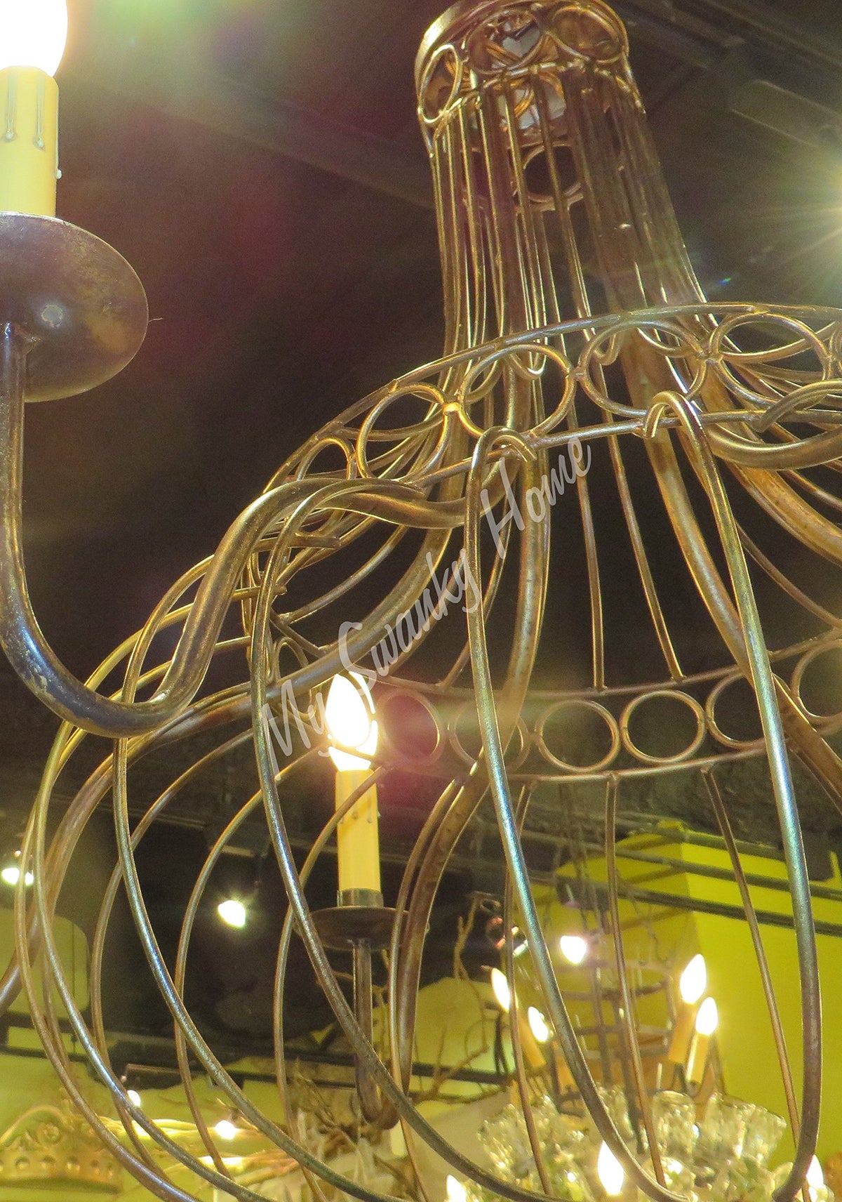 MY SWANKY HOME Bronze Iron French Basket Candle Chandelier | Romantic Country Cottage Globe