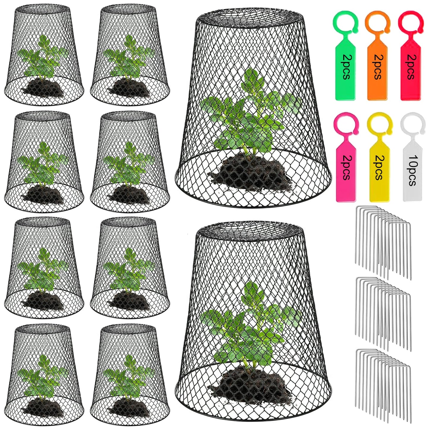 10 Pack 9.13"×9.13" Chicken Wire Cloche Plant Covers - Garden Plant Cloche Metal Heavy Duty Plant Protectors from Animals for Keeping Bunnies Chicken Squirrels Birds Other Out (10, Black)
