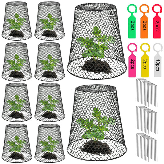 10 Pack 9.13"×9.13" Chicken Wire Cloche Plant Covers - Garden Plant Cloche Metal Heavy Duty Plant Protectors from Animals for Keeping Bunnies Chicken Squirrels Birds Other Out (10, Black)