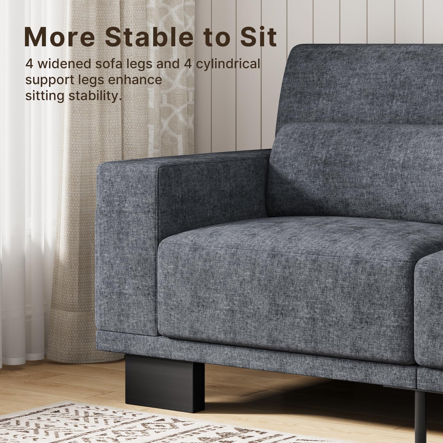 Gizoon 89 Inch Modern Sofa, 3-Seater Chenille Couch with Wide Armrests & Deep Cushions, for Living Room, Bedroom and Apartment, Dark Grey