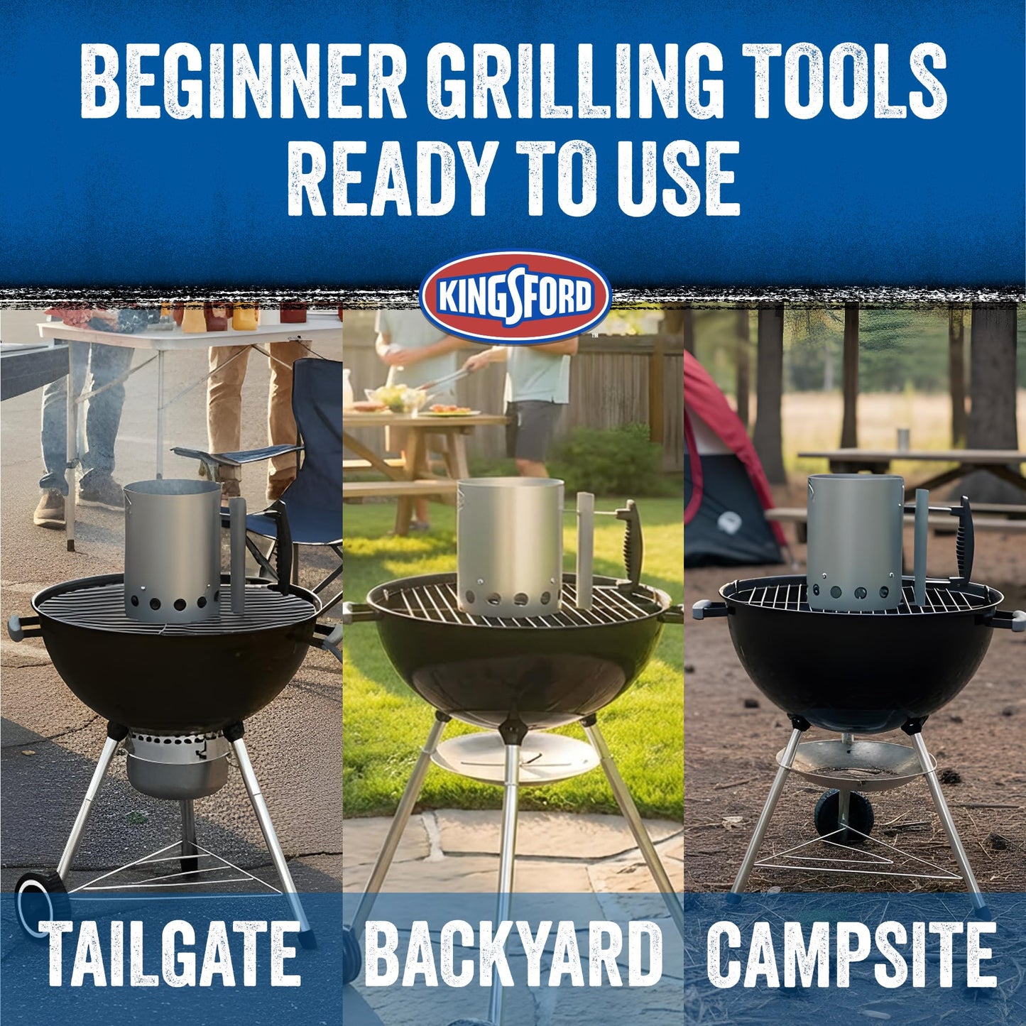 Kingsford Compact Charcoal Chimney Starter for Grills and BBQs, Dimensions 8.1 x 5.7 x 10 Inch, Quick-Light, Heat Shield, Stay-Cool Handle, Durable Zinc Steel, No Assembly