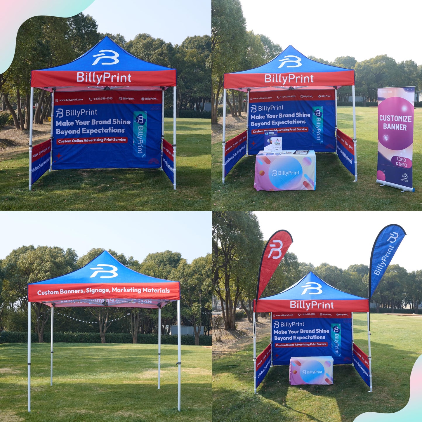 BillyPrint Custom Canopy Tent 10x10 with Logo, Personalized Pop Up Tent Packages for Trade Shows, Markets, Events, Quality Prints of Your Branding for Business Advertising with Optional Walls