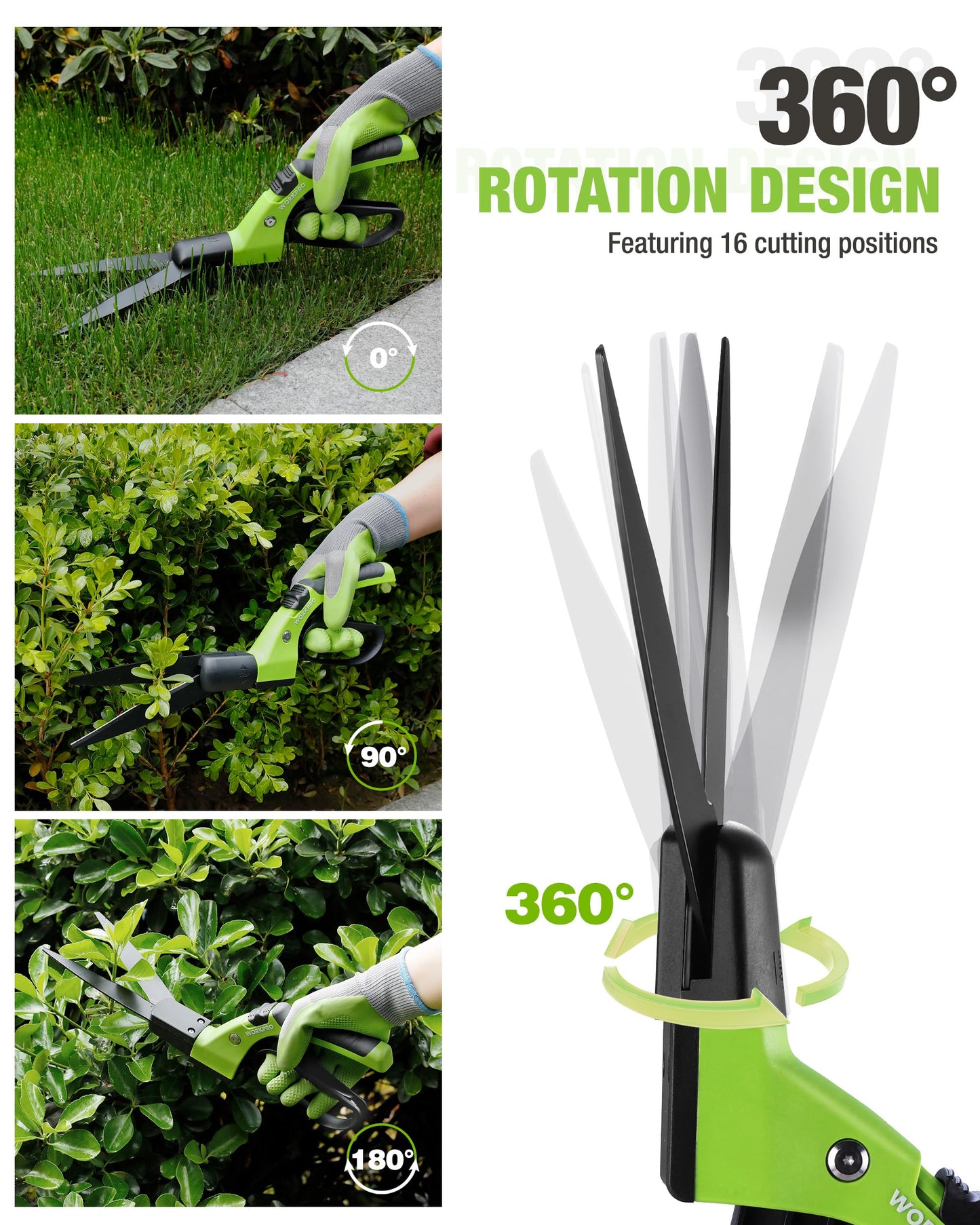 WORKPRO Grass Shears Handheld, Ultra-Sharp Grass Clippers with 360 Degree Swivel Blades, Manual Grass Cutter with TPR Coated Handle, 15 Inch Garden Shears, Gardening Scissors for Precise Lawn Trimming