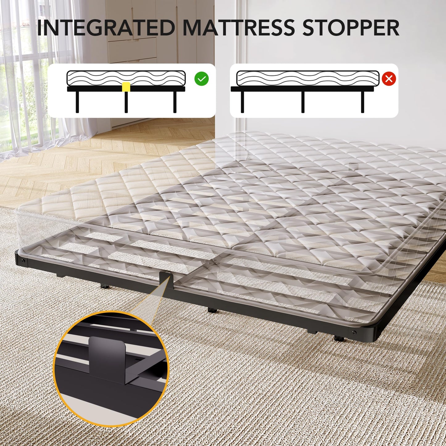 Decofy Queen Size Floating Bed Frame with LED Lights and Charging Station, Modern Minimalist Design, No Spring Mattress Required, Easy to Assemble