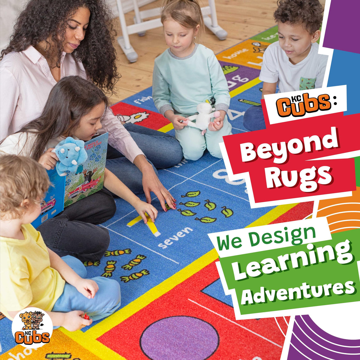 KC Cubs: Educational Rug: ABC Alphabet, Numbers & Shapes - 3x5' Playmat - Interactive Play, Activity Area Carpet, Bedroom-Classroom, Baby-Toddler-Kids
