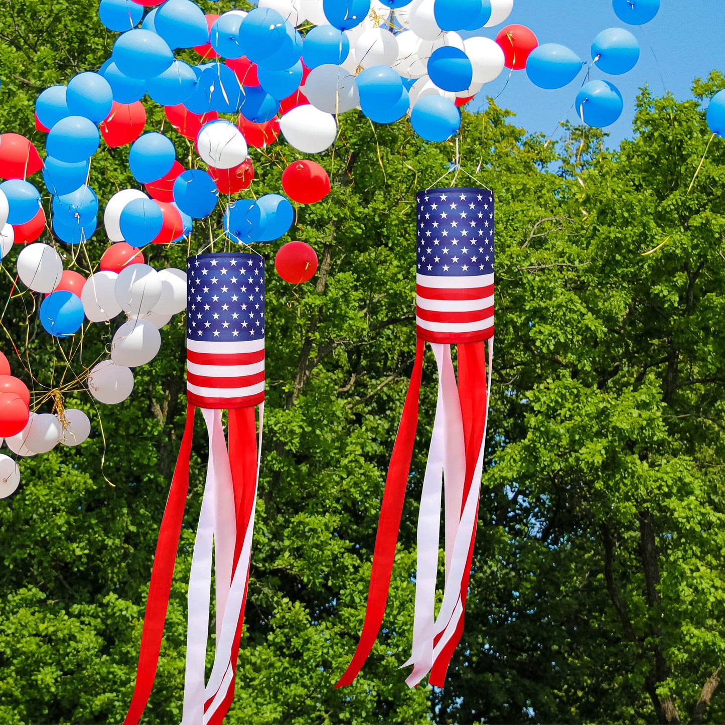 EBaokuup 2Pcs 40 Inch American US Flag Windsock Stars and Stripes for Flag Day and 4th of July Decorations Outdoor