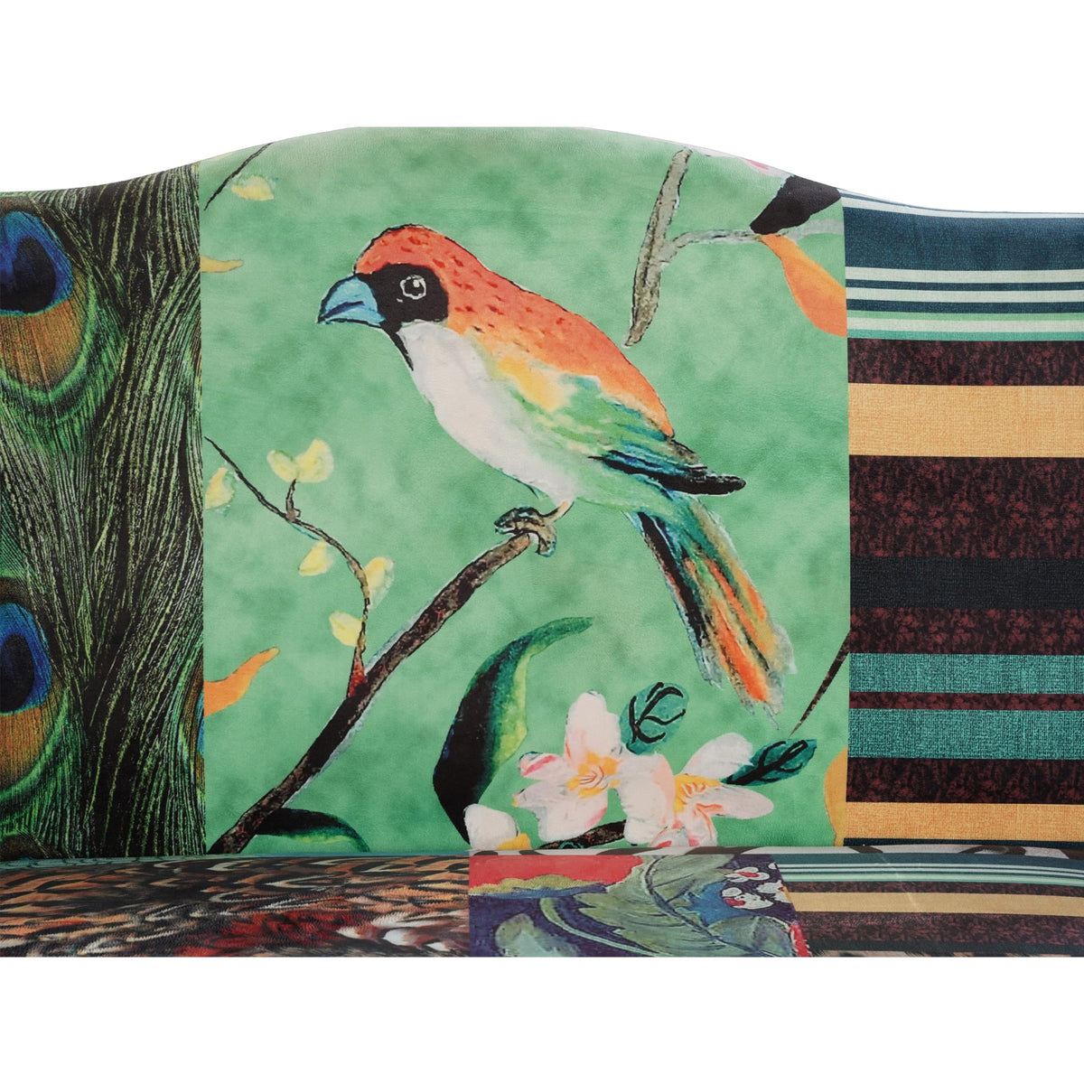 Benzara Vesta Bird Collage Print Settee, Multicolor Upholstery