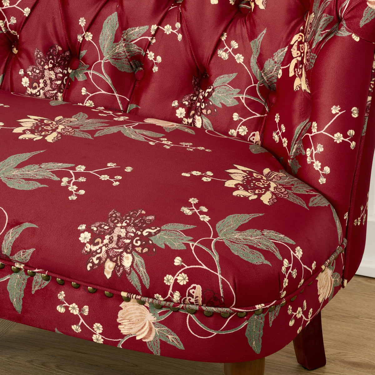 KEIKI 47.25" Floral Loveseat, Tufted Fabric Settee Couch, Red