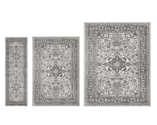 SUPERIOR Glendale 3 Piece Indoor Area Rug Set, Jute Back, Oriental Floral Medallion Decor for Hallway, Office, Kitchen, Bedroom, Living Room Floors, Plush Rugs, 2' 7" x 8', 5' x 8', 8' x 10', Rivulet