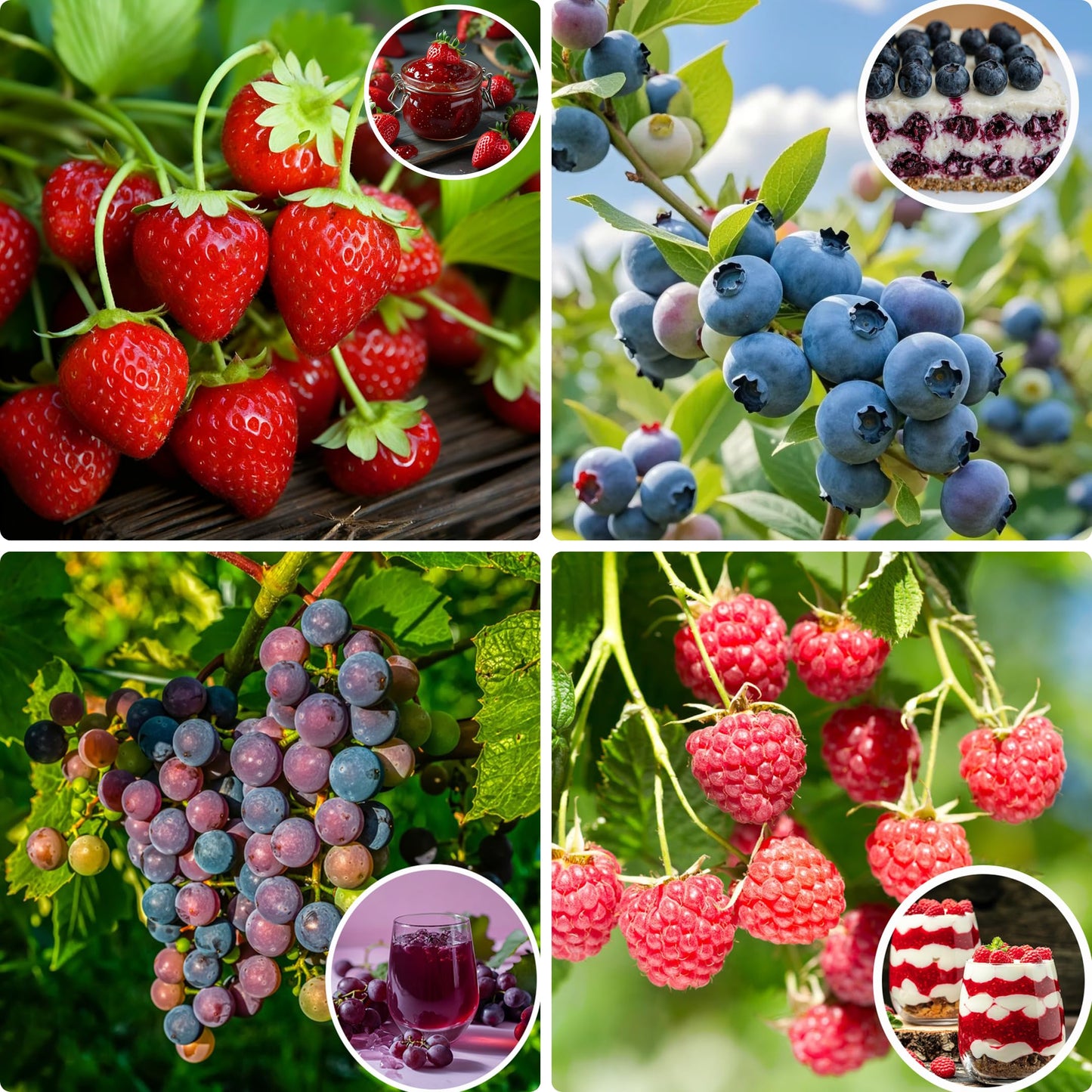 1000+ Fruit Seeds for Planting, Grape(80), Blueberry(80), Raspberry(200), Strawberry Seeds(700), Fresh Fruit Seed for Home Garden Outdoor