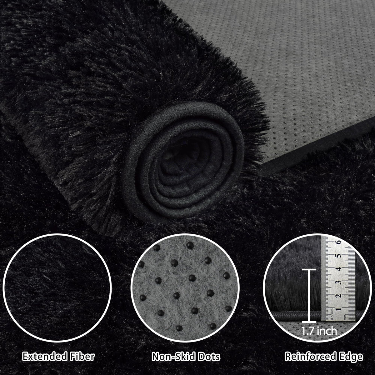 Xafir 8x10 Area Rug for Living Room,Black Fluffy Shag Non-Slip Bedroom Rugs