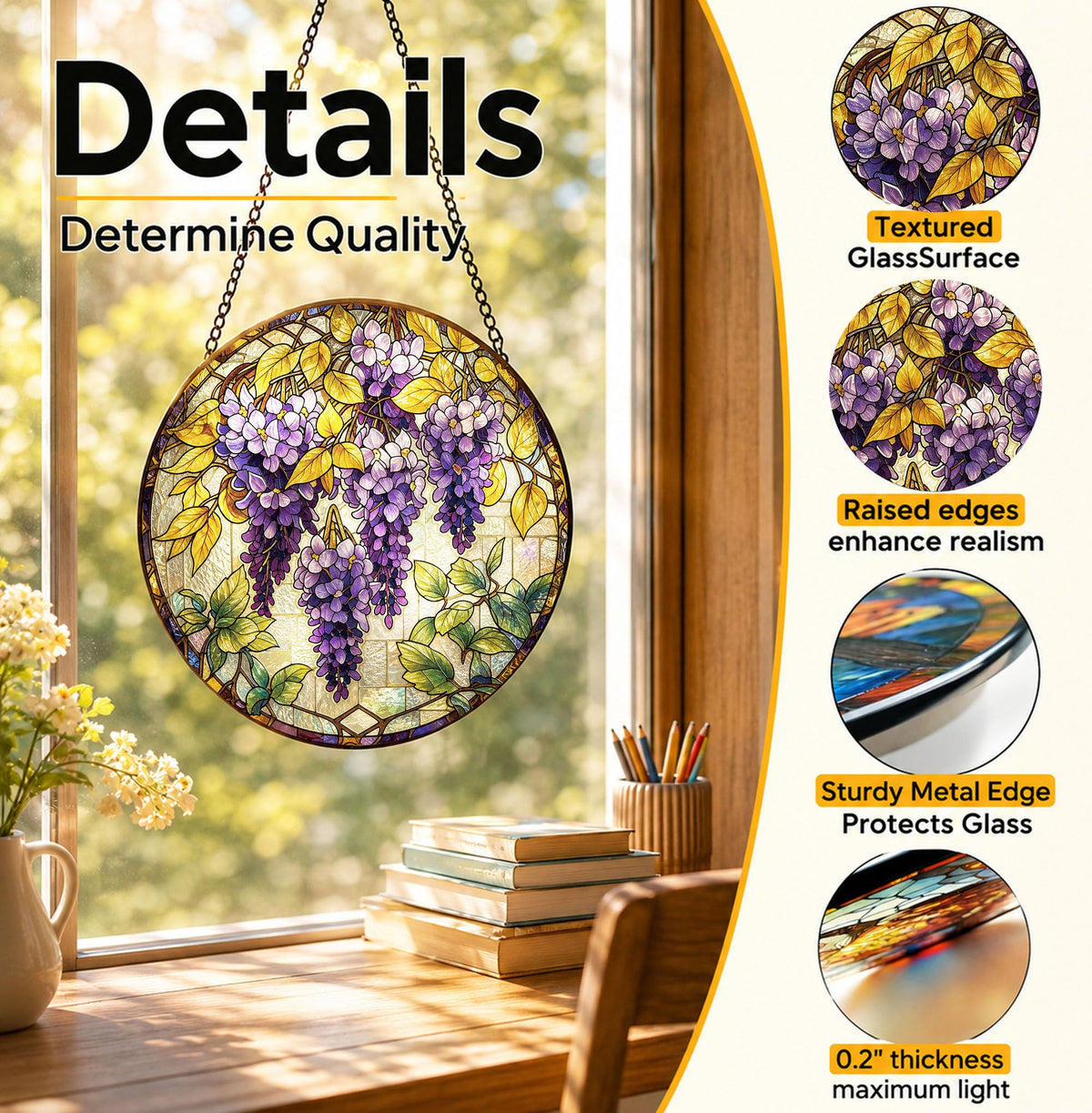 Wisteria Flower Stained Glass Window Hanging