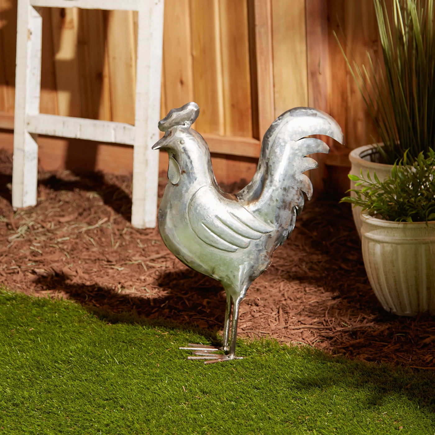 GALVANIZED ROOSTER SCULPTURE