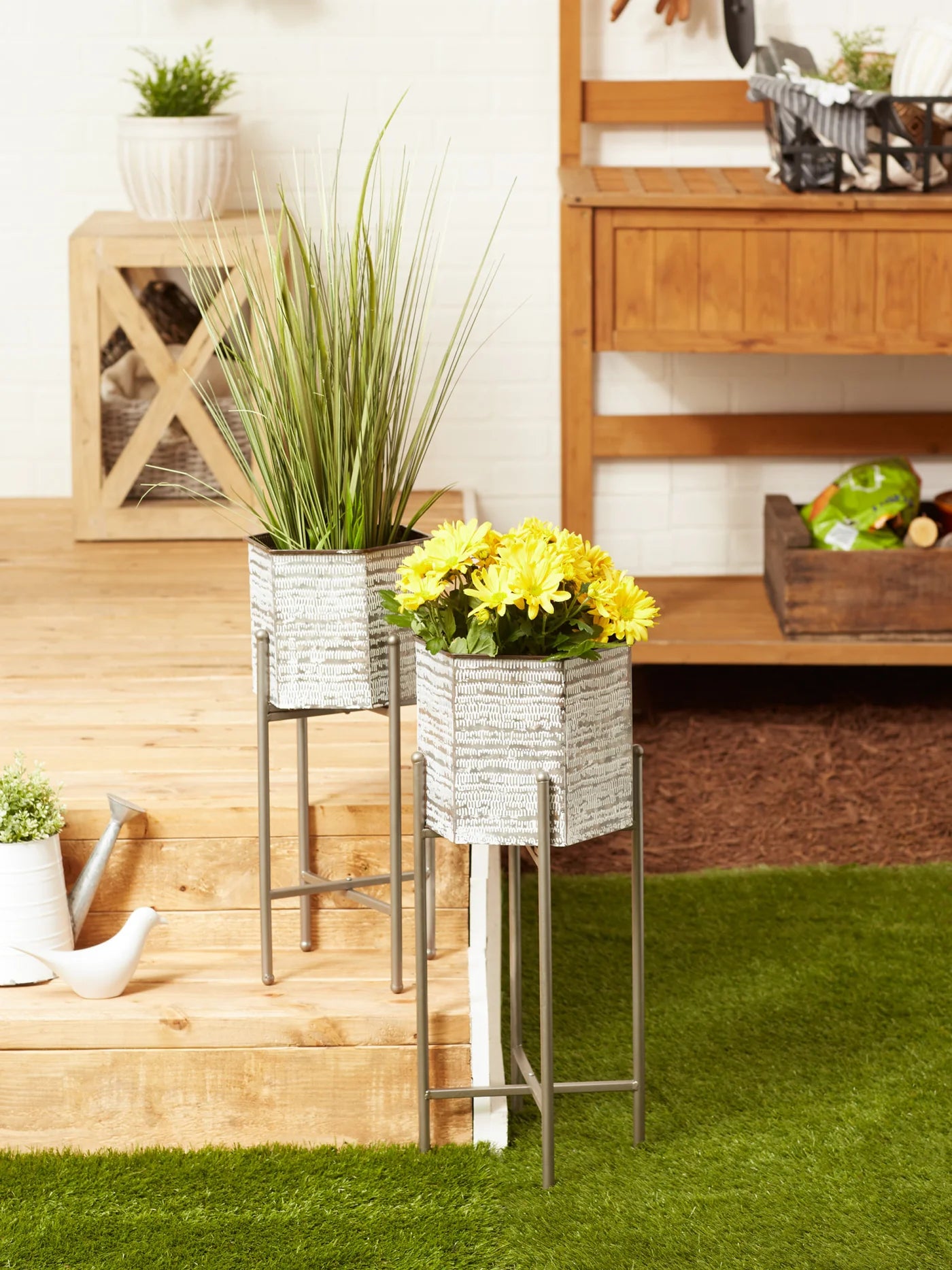 Hexagon Bucket Plant Stand Set of 2