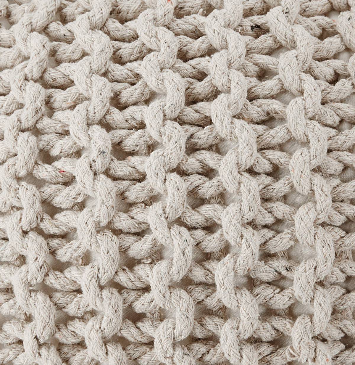 · REDEARTH · Round Pouf Ottoman - Hand Knitted Boho Poof Footrest - Ivory