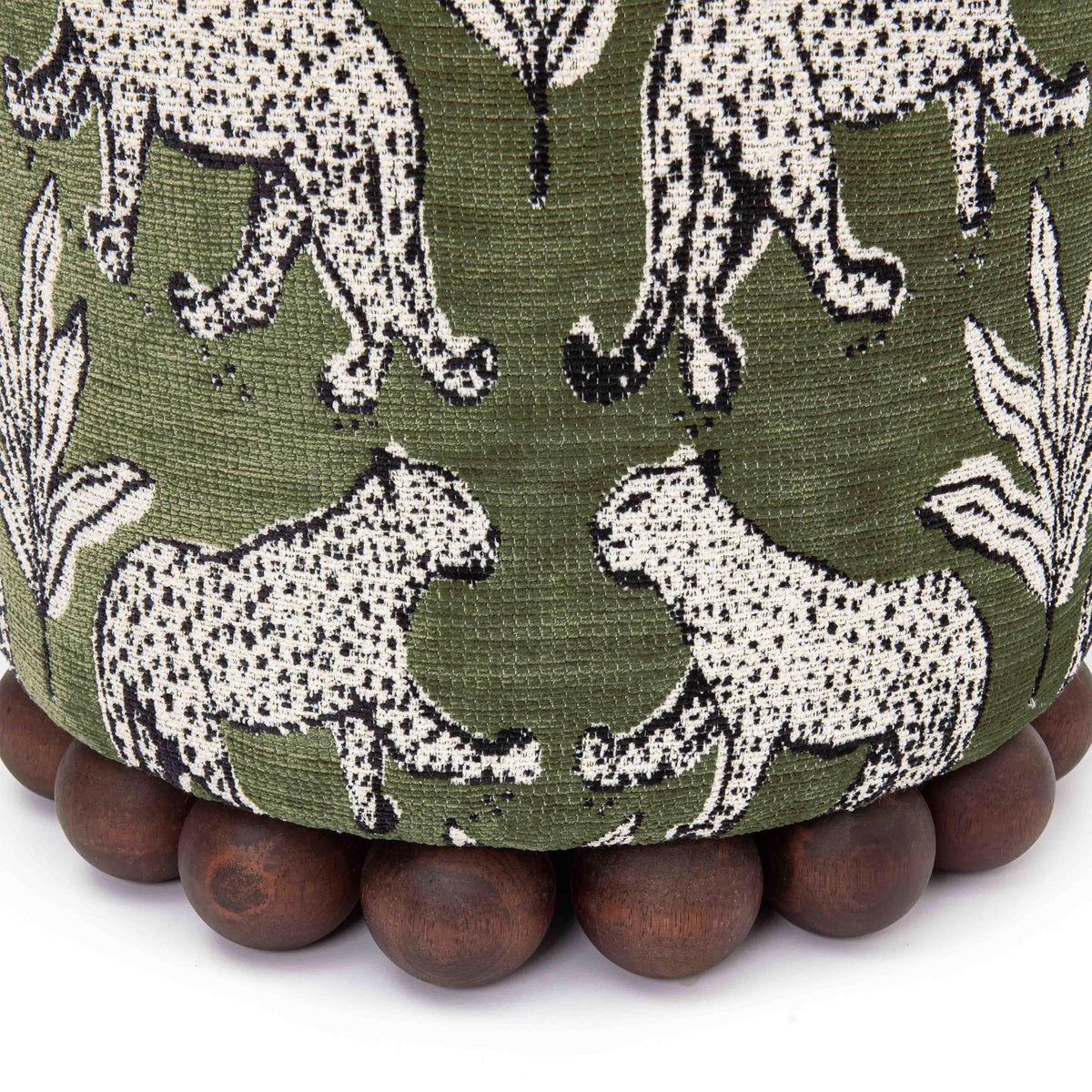 TOV Furniture Dex Small Round Ottoman, Leopard Jacquard, Olive Green