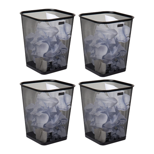 Mind Reader Mesh Trash Can, Waste Paper Basket, Square, Office, Metal Mesh, 9.75" L x 9.75" W x 12.25" H, Set of 4, Black