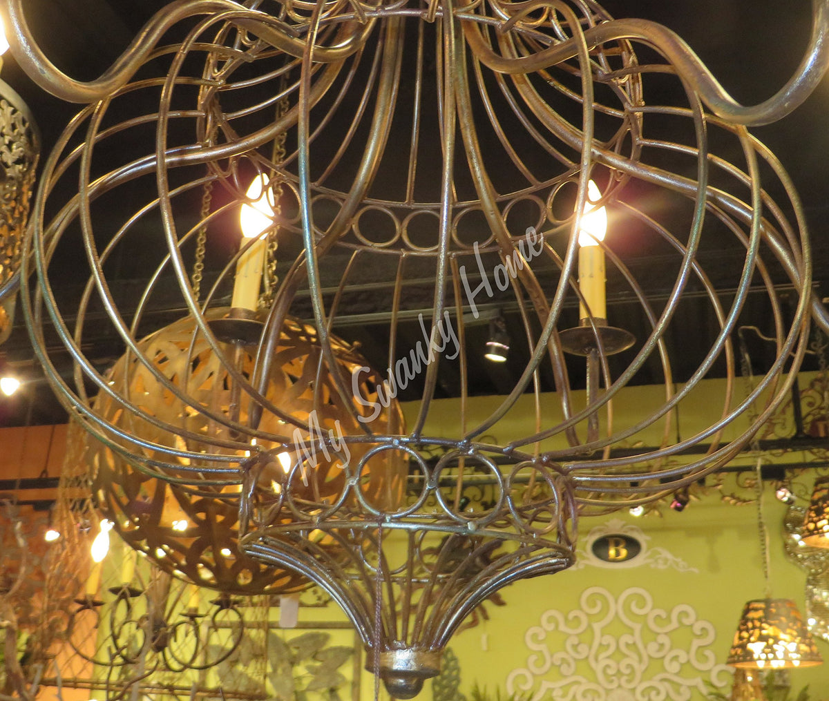 MY SWANKY HOME Bronze Iron French Basket Candle Chandelier | Romantic Country Cottage Globe