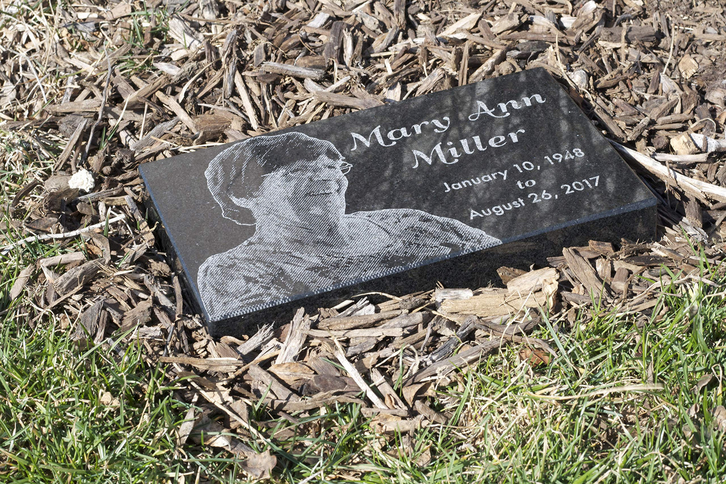 Black Granite Memorial Headstone for Lost Loved Ones, Dogs, Cats, and Family Pets. " Great for Your Garden, Tree Dedication, or in a Cemetery. Includes your personal photo and text. (12 x 8 x 2")