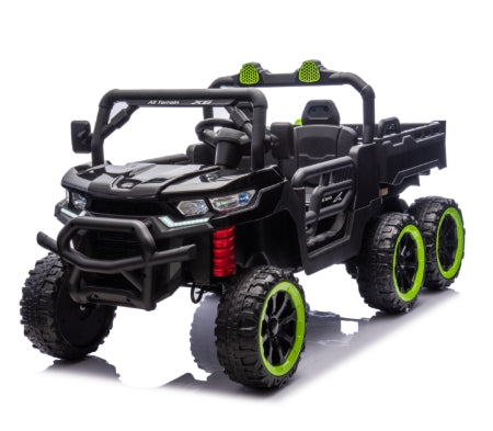 24V 2 Seater Ride on Dump Truck, 4WD 6-Wheel Ride on Toys for Big Kids with Remote Control, Ride on UTV Car with Electric Dump Bed, Toy Shovel, LED Lights & Music, Suspension Spring - Ages 3+