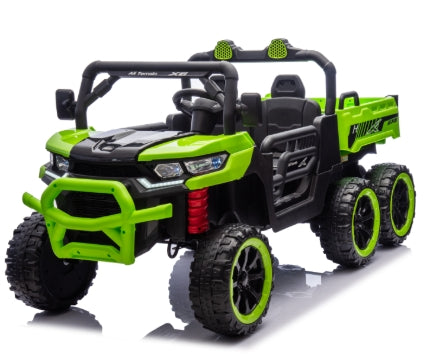 24V 2 Seater Ride on Dump Truck, 4WD 6-Wheel Ride on Toys for Big Kids with Remote Control, Ride on UTV Car with Electric Dump Bed, Toy Shovel, LED Lights & Music, Suspension Spring - Ages 3+