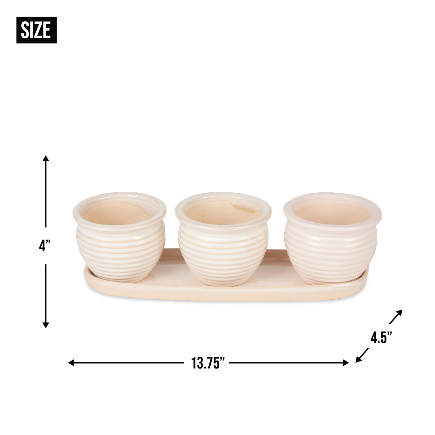 CREAM ROUND CERAMIC SMALL PLANTER SET OF 3