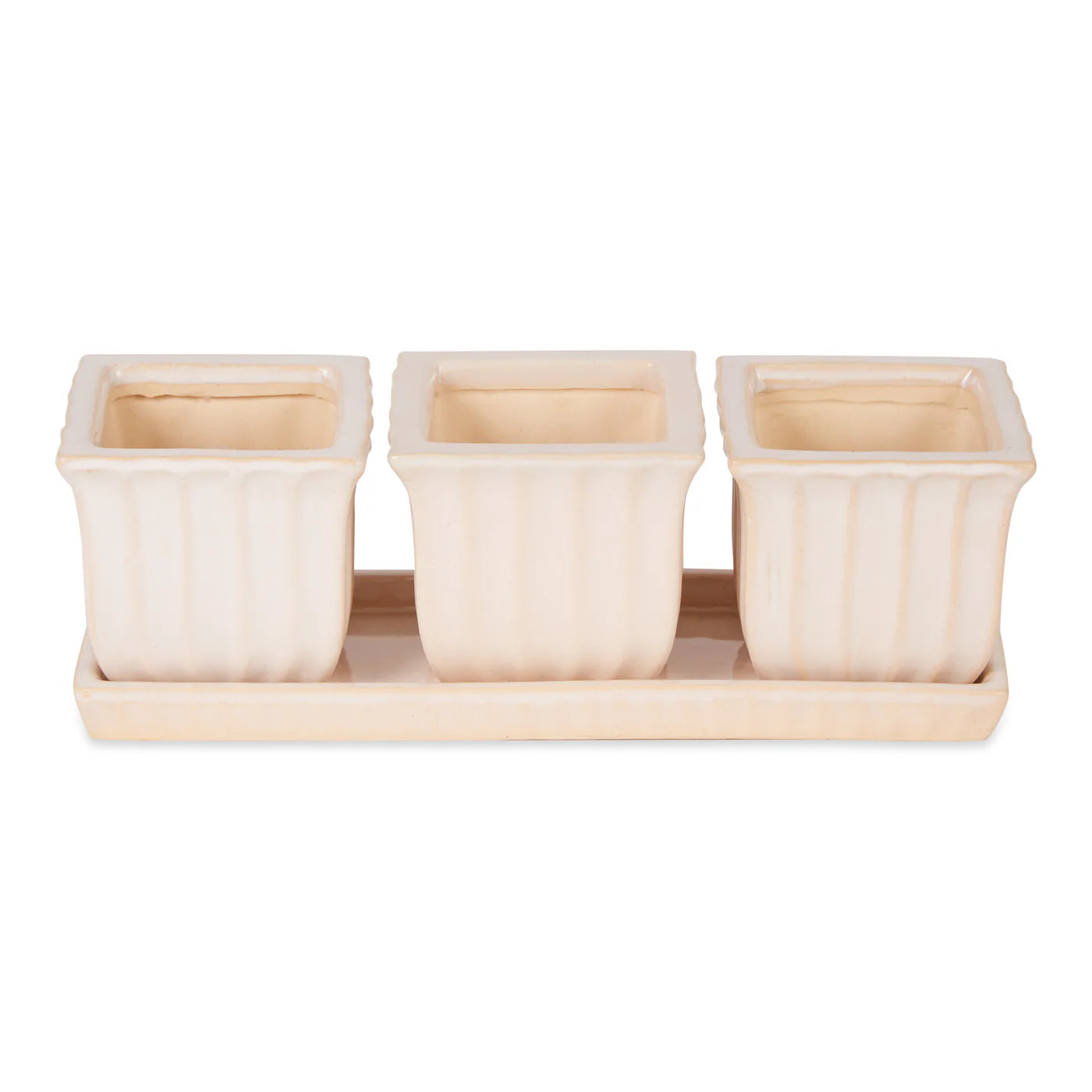 WHITE SQUARE CERAMIC SMALL PLANTER SET OF 3