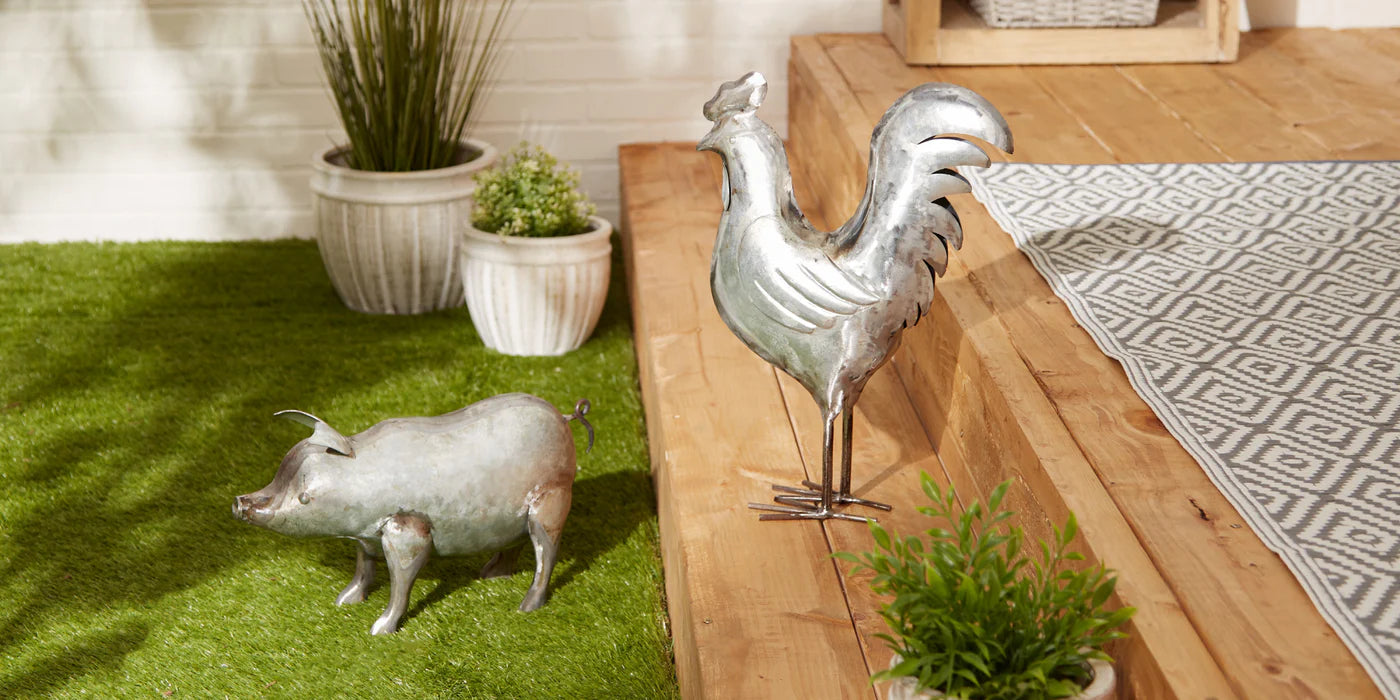 GALVANIZED ROOSTER SCULPTURE