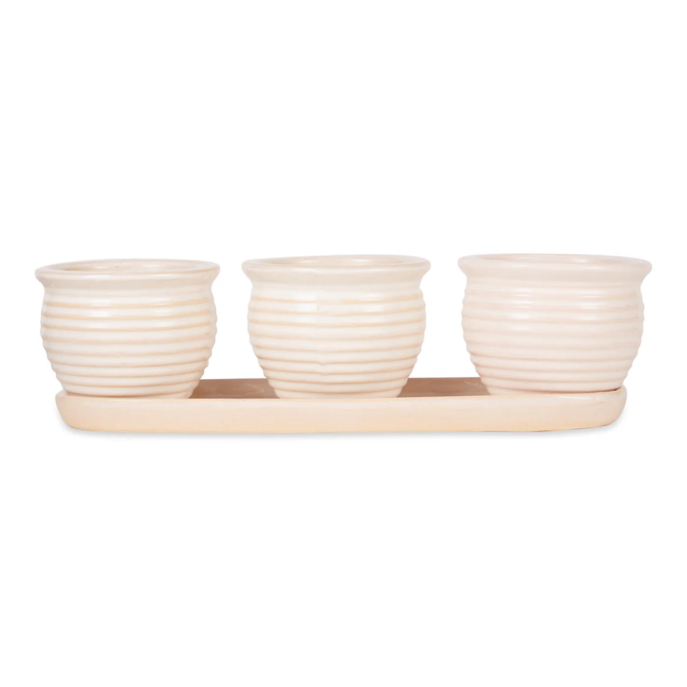 CREAM ROUND CERAMIC SMALL PLANTER SET OF 3